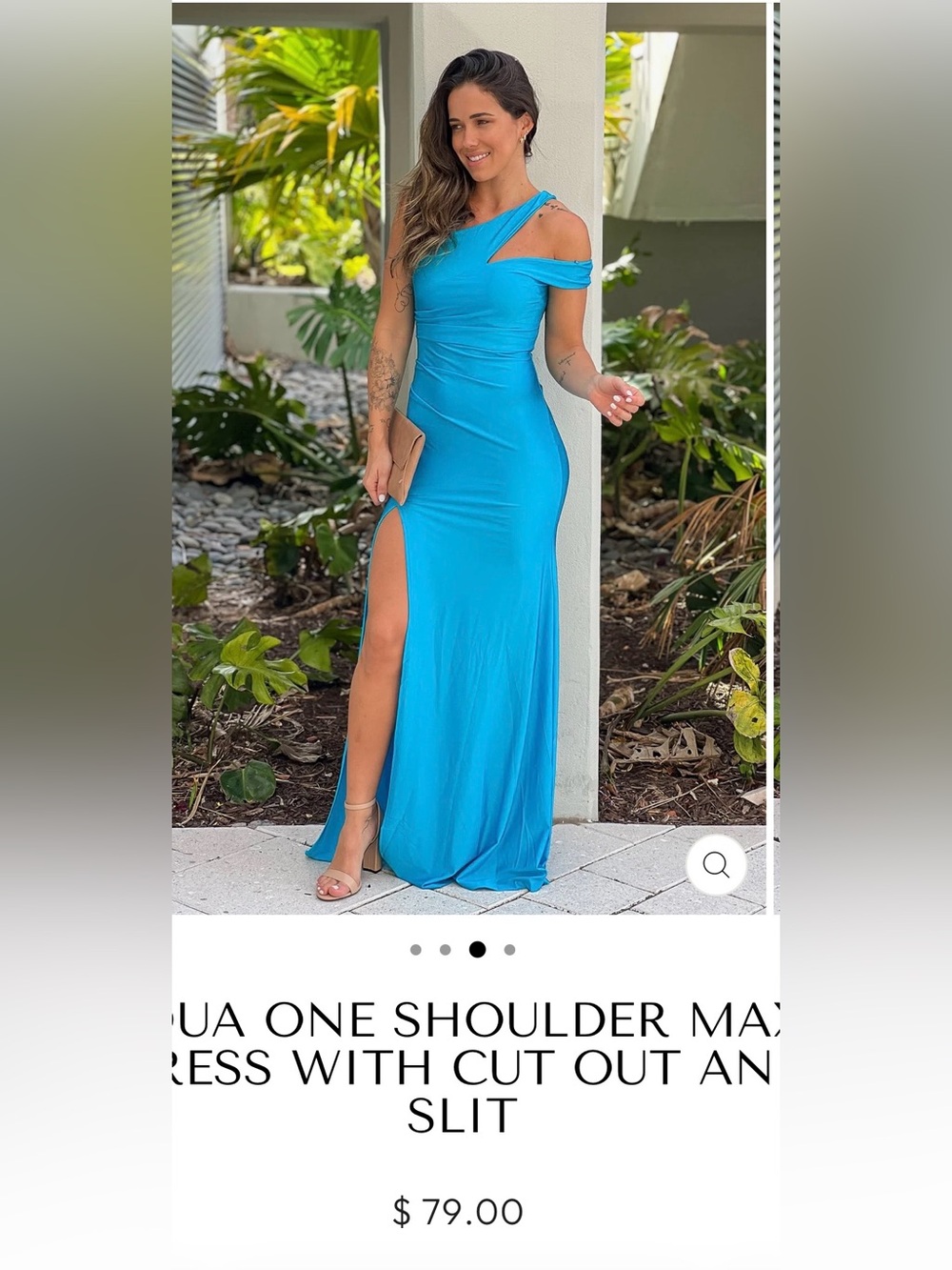One-Shoulder Blue Maxi Dress with Thigh Slit